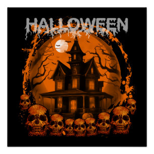 ハロウィン おばけ屋敷 ドクロ ポスター