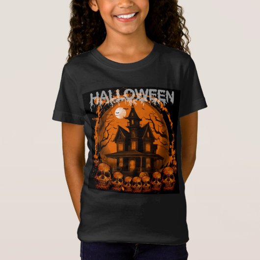 ハロウィン おばけ屋敷 ドクロ Tシャツ (正面)