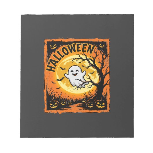 ハロウィン おばけ かぼちゃ 幽霊 怖い 木 ノートパッド (正面)