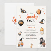 ハロウィン おばけ かぼちゃ 誕生日パーティー スプーキー ワン 招待状 (正面/裏面)