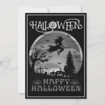 ハロウィン おばけ かわいい 魔女 ほうき 墓地 ブラック グレー