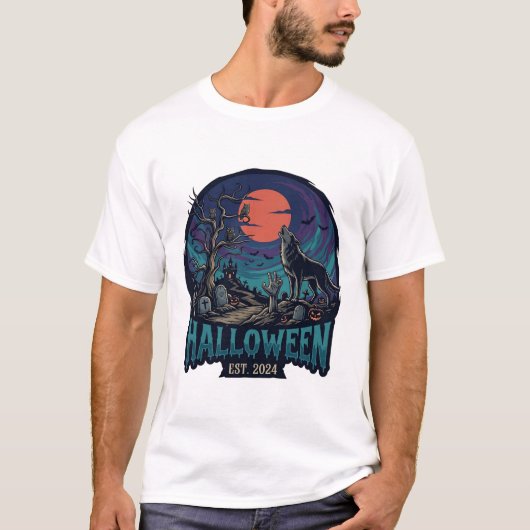 ハロウィン おばけ オオカミ 赤い月 ゾンビ ハンド_1 Tシャツ (正面)