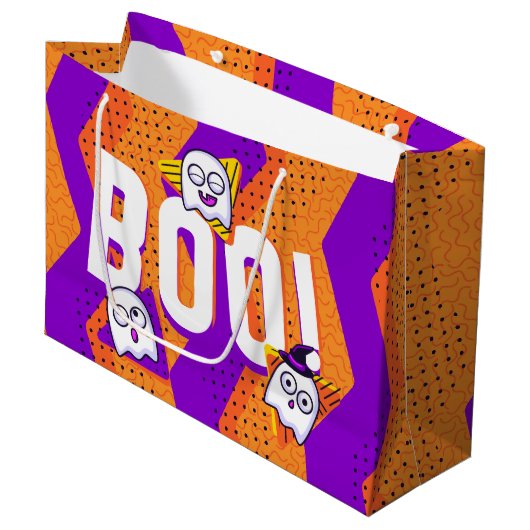 ハロウィン おばけ オレンジ パーティーバッグ ラージペーパーバッグ (正面アングル)
