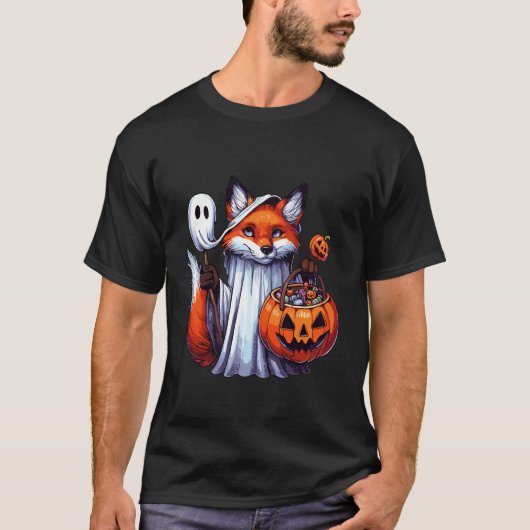 ハロウィン おばけ キツネ 怖い お菓子入れ 13 Tシャツ (正面)