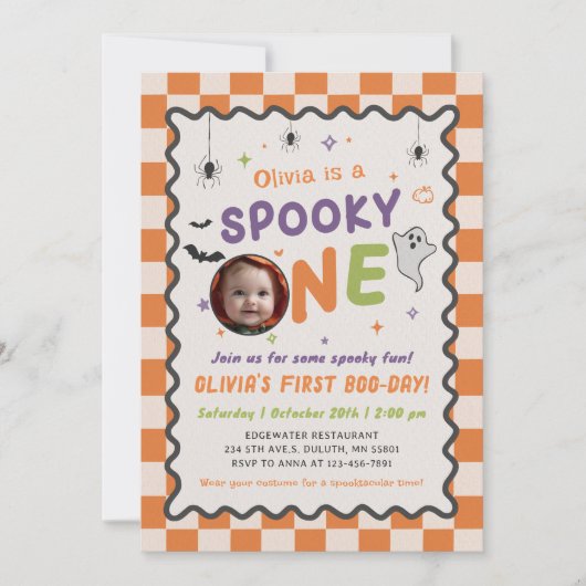 ハロウィン おばけ 一歳の誕生日フォト 招待状 (正面)