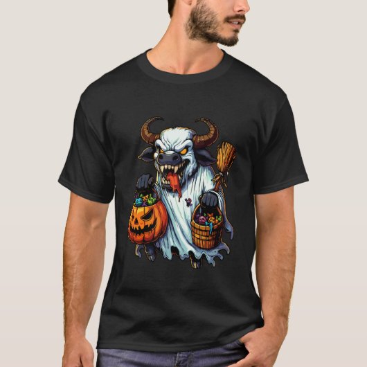 ハロウィン おばけ 牛 スケアリー お菓子入れ 2 Tシャツ (正面)