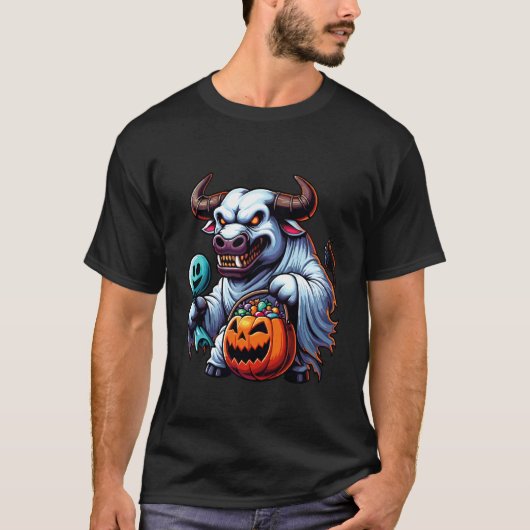 ハロウィン おばけ 牛 スケアリー お菓子入れ 3 Tシャツ (正面)