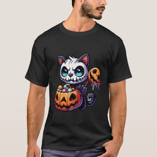 ハロウィン おばけ 猫 キャンディバッグ 2 Tシャツ (正面)