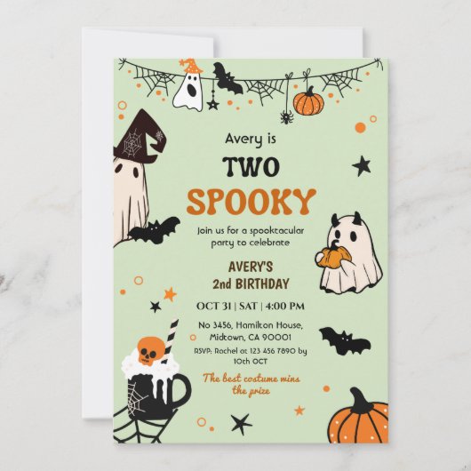 ハロウィン おばけ 誕生日 2歳 可愛い 招待状 (正面)