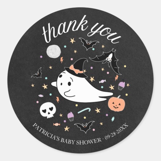 ハロウィン おばけ 赤ちゃん 女の子 ベビーシャワー ラウンドシール (正面)