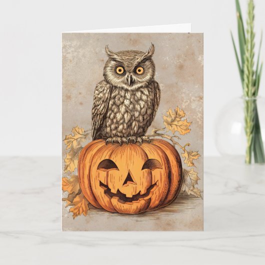 ハロウィン おめでとう フクロウとカボチャ カード (正面)