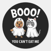 ハロウィン おもしろい 犬 と 猫 "私を食べることはできません" ラウンドシール (正面)