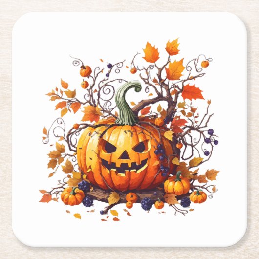 ハロウィン おもしろ かぼちゃ 秋 スクエアペーパーコースター (正面)