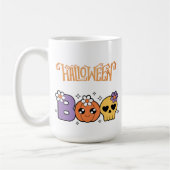 ハロウィン おもしろ オレンジ 白 Boo コーヒーマグカップ (左)