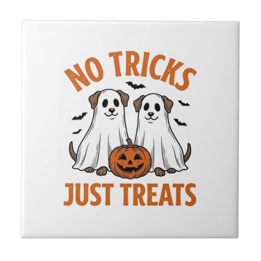 ハロウィン おもしろ ゴースト ドッグ お菓子をあげるだけ タイル (正面)