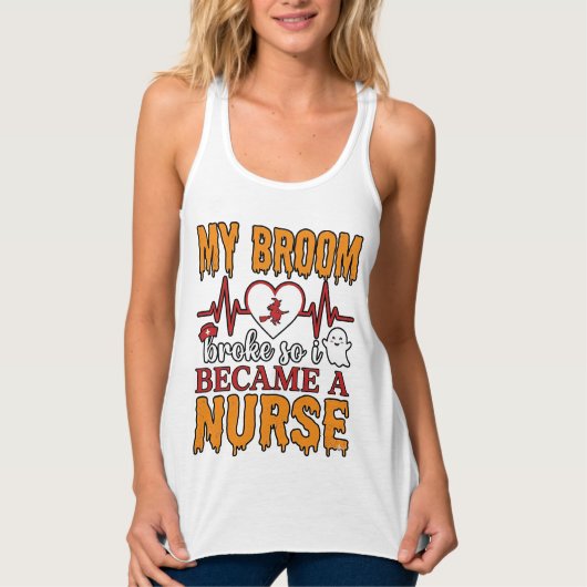 ハロウィン おもしろ 看護師 私の箒が壊れた ヴィンテージTシャツ タンクトップ (正面)