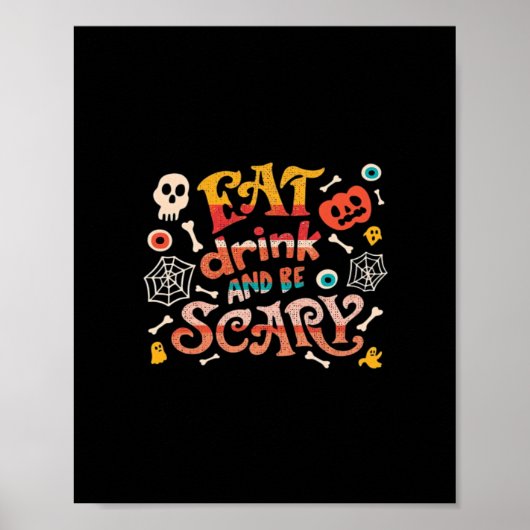 ハロウィン おもしろ 飲んで食べて怖がらせて 必需品 C ポスター (正面)