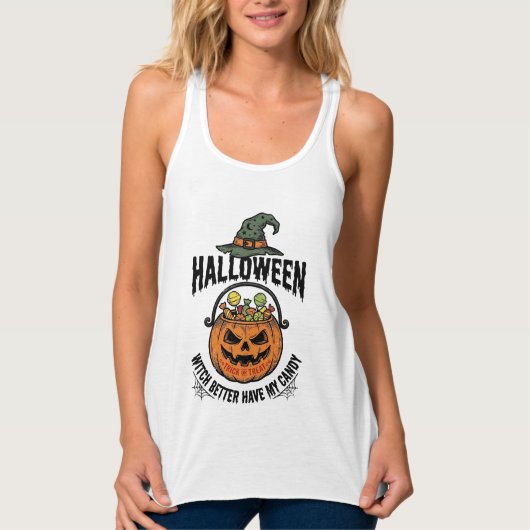 ハロウィン おもしろ 魔女 キャンディ かぼちゃ Tシャツ デザイン 1 (正面)