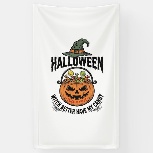 ハロウィン おもしろ 魔女 キャンディ かぼちゃ Tシャツ デザイン 1 横断幕 (縦)