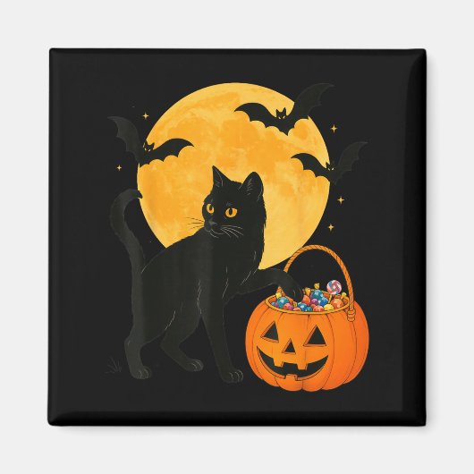 ハロウィン おもしろ 黒猫 パンプキン お菓子 マグネット (正面)