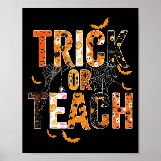 ハロウィン おもしろ Tシャツ 女性用 先生 Trick Or Teach ポスター (正面)