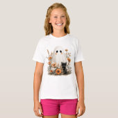 ハロウィン おもしろTシャツ - かわいいおばけと子猫 Tシャツ (正面フル)