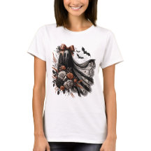 ハロウィン　おもしろTシャツ - レースの幽霊 - 黒3 - 秋