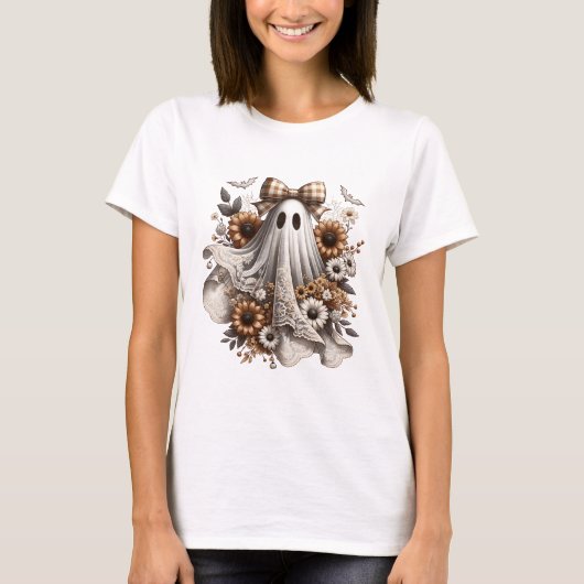 ハロウィン おもしろTシャツ - レースの幽霊 - Wht3 - 秋 Tシャツ (正面)