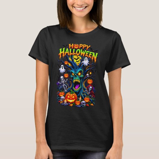 ハロウィン お化けの木 デザイン Tシャツ (正面)