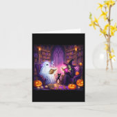 ハロウィン お化けの本屋 レトロ 本好きな 魔女 カード (黄色い花)