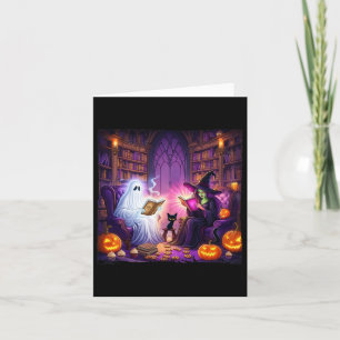 ハロウィン お化けの本屋 レトロ 本好きな 魔女 カード
