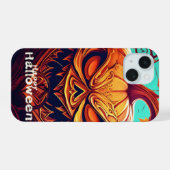ハロウィン、お化けカボチャ オレンジ パンプキン かぼちゃ 顔 ハロウィン  iPhone 15ケース (裏面横)