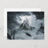 ハロウィン お化け城の家の夜の怖い ポストカード (正面/裏面)