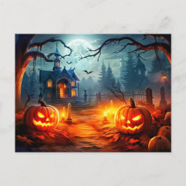ハロウィン お化け屋敷とカボチャ ポストカード