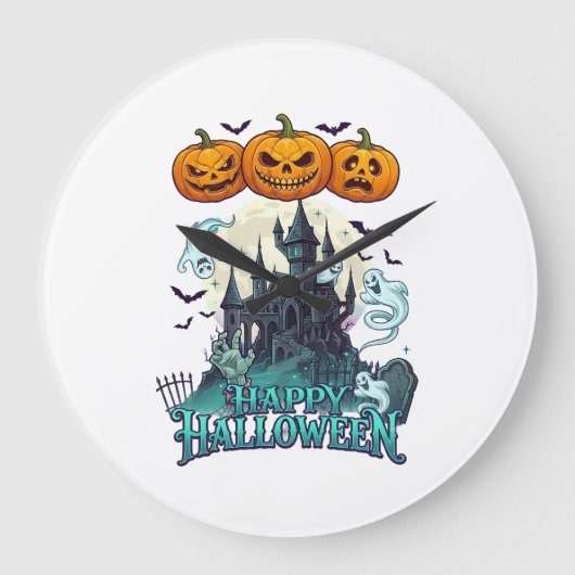 ハロウィン お化け屋敷 かぼちゃ 幽霊_1 ラージ壁時計 (正面)