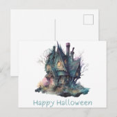 ハロウィン お化け屋敷 グリーン ピンク シーズンポストカード (正面/裏面)