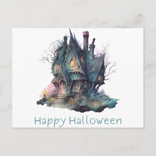 ハロウィン お化け屋敷 グリーン ピンク シーズンポストカード (正面)