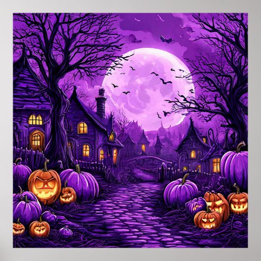 ハロウィン お化け屋敷 コウモリ かぼちゃ 夜 ポスター (正面)