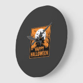 ハロウィン+お化け屋敷+シルエット+ベクター+デザイン_1 ラージ壁時計 (傾斜)