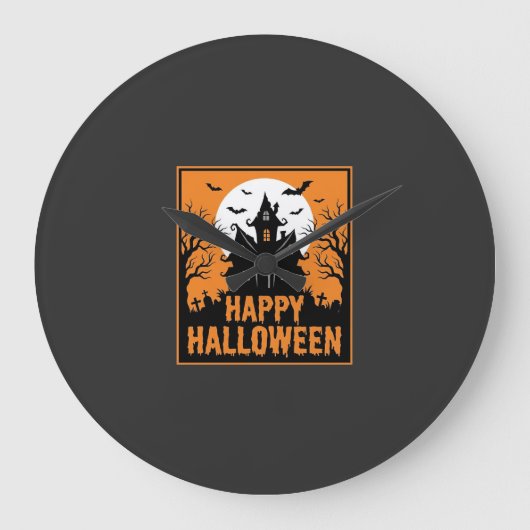ハロウィン+お化け屋敷+シルエット+ベクター+デザイン_1 ラージ壁時計 (正面)