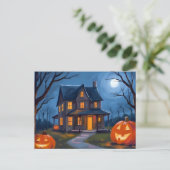 ハロウィン お化け屋敷 ジャックオーランタン 水彩画 シーズンポストカード (スタンド正面)