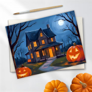 ハロウィン お化け屋敷 ジャックオーランタン 水彩画 シーズンポストカード