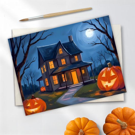 ハロウィン お化け屋敷 ジャックオーランタン 水彩画 シーズンポストカード