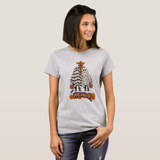 ハロウィン お化け屋敷 パープルサンセット デザイン Tシャツ (正面フル)