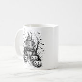 ハロウィン お化け屋敷 モノクロ コーヒーマグカップ (正面左)