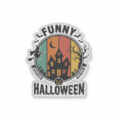 ハロウィン お化け屋敷 レトロ ベクター デザイン 面白い シール (正面)
