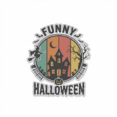 ハロウィン お化け屋敷 レトロ ベクター デザイン 面白い シール (正面)