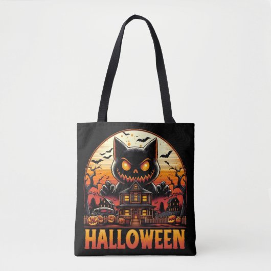 ハロウィン お化け屋敷 怪しい黒猫 トートバッグ (正面)