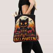 ハロウィン お化け屋敷 怪しい黒猫 トートバッグ (クローズアップ)