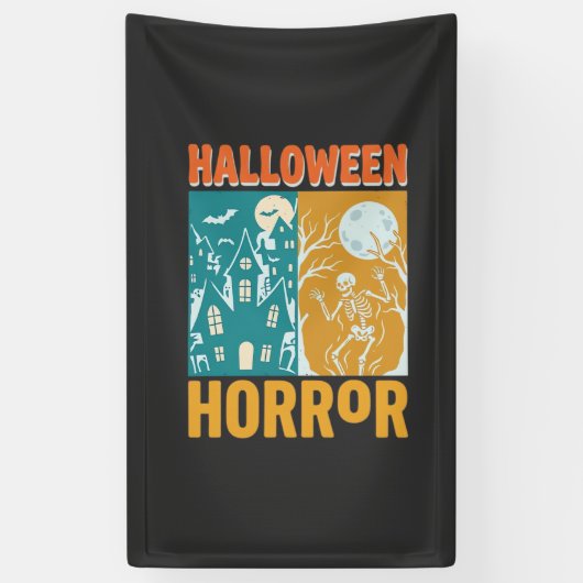 ハロウィン+お化け屋敷+月+スケルトン+デザイン_1 横断幕 (縦)